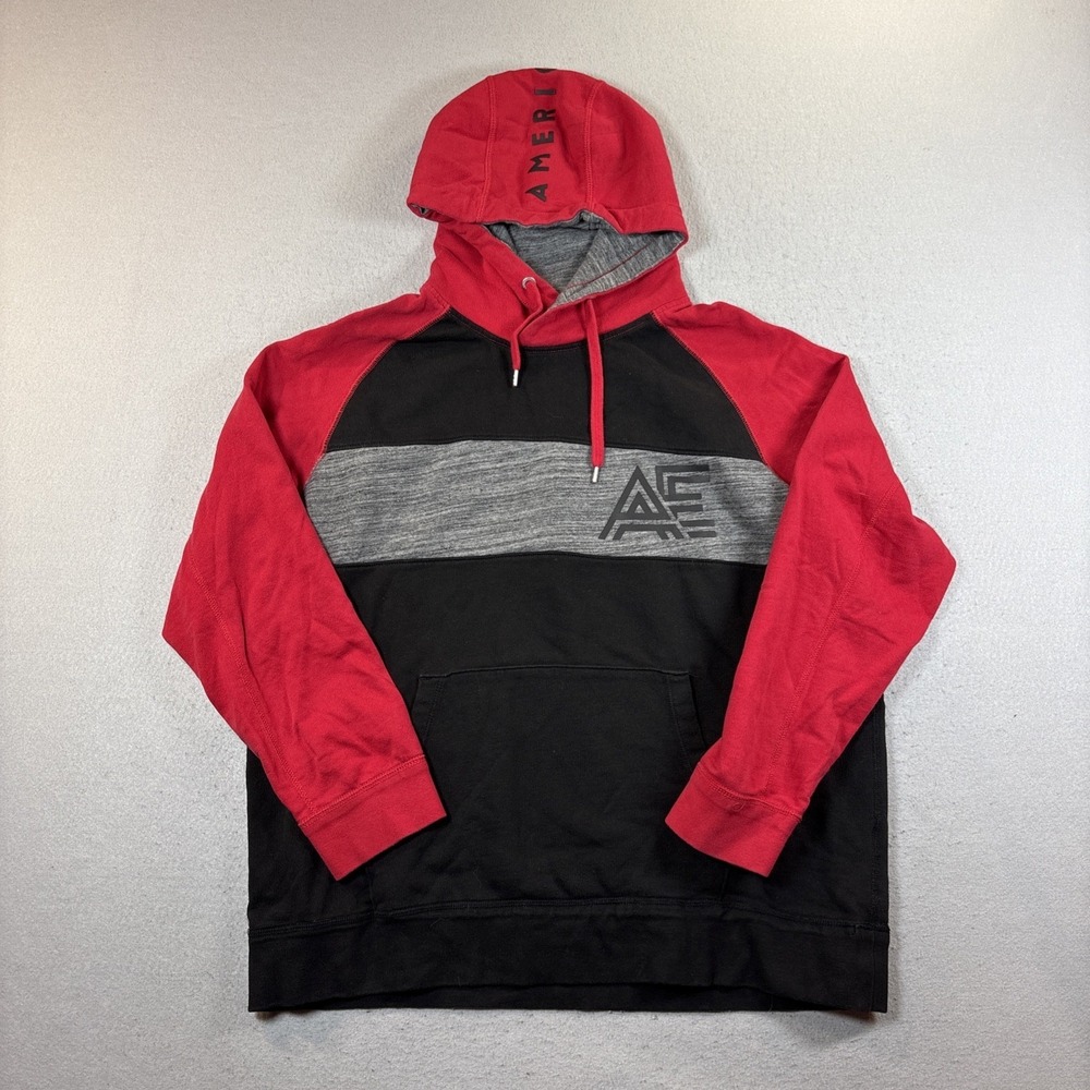 American Eagle Men's XXL Red Gray & Black Hoodie Heavy weight